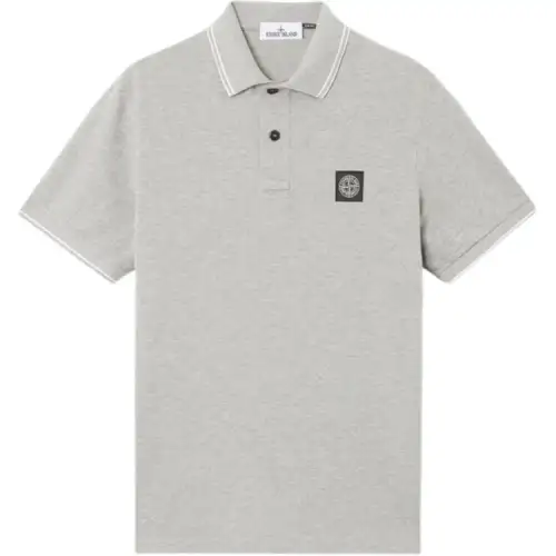 STONE ISLAND Polo Shirts Men's Dusty Gray Mixed Color Lapel Moderate Other