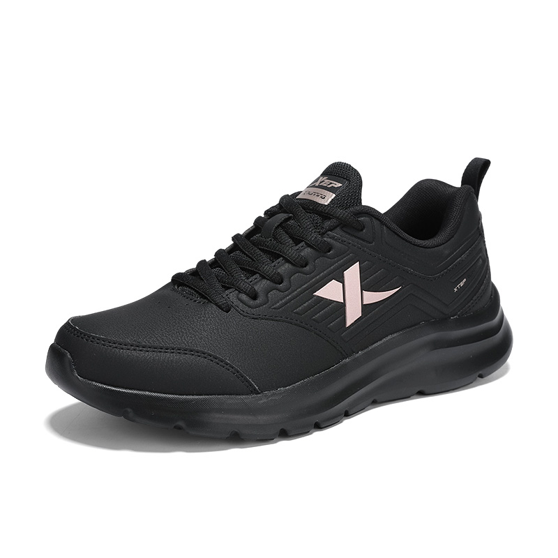 XTEP Synthetic Leather Cushioning Waterproof Low top Casual Running Shoes Women’s Black Rose Gold