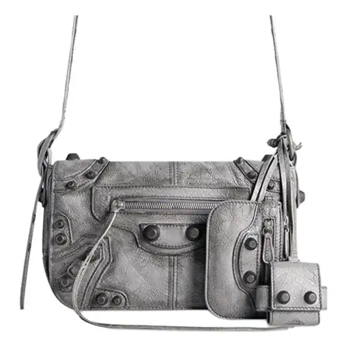 Balenciaga Le Cagole Front Zip Pocket Lambskin Flap Bag, Shoulder Bag, Crossbody Bag Mini Men's Gray