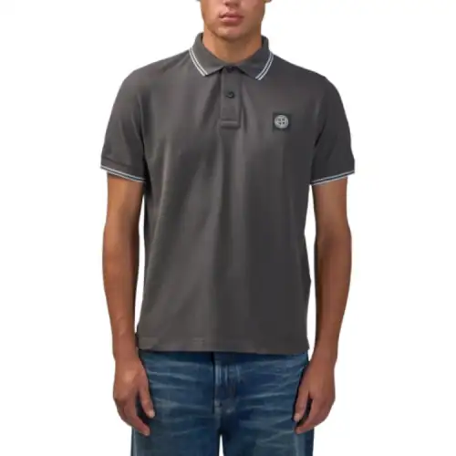 STONE ISLAND Polo Shirts Men's Lead Gray Polo Collar Moderate Straight Fit