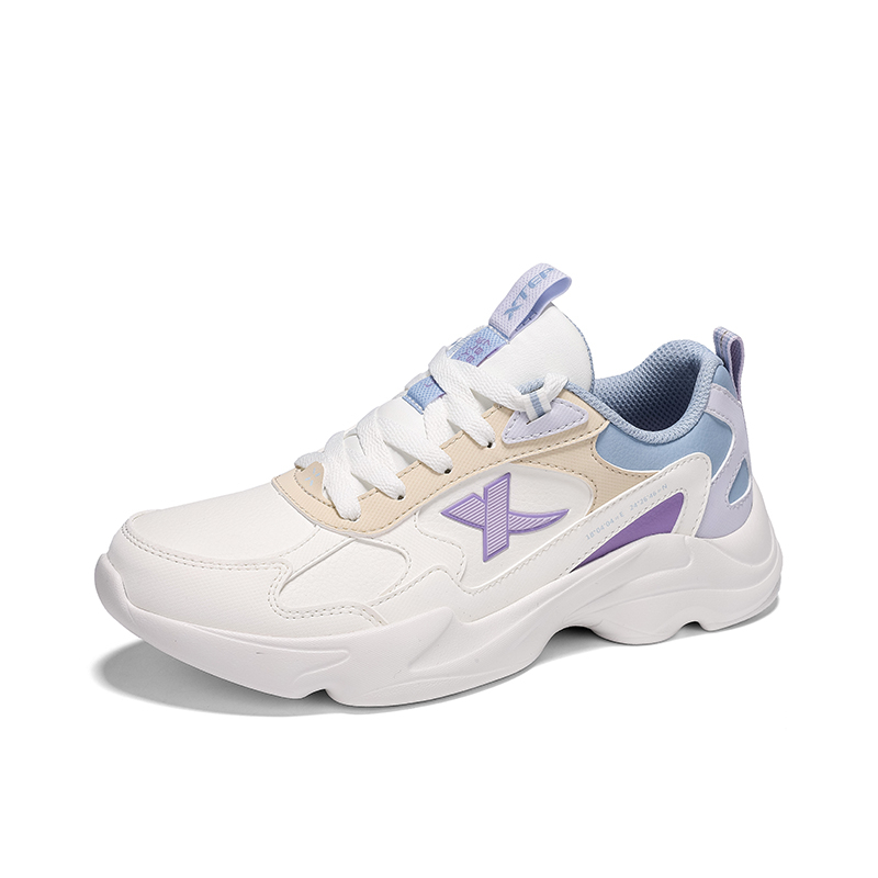 XTEP Synthetic Leather Cushioning, Wear Resistant Low top Casual Running Shoes Women’s Sail White Beige Dusty Blue