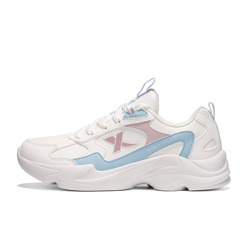 XTEP Synthetic Leather Cushioning, Wear Resistant Low top Casual Running Shoes Women’s Sail White Clear Blue Light Pink