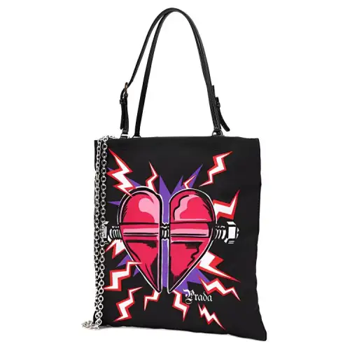 PRADA Printed Pattern Fabric Handbag, Crossbody Bag, Shoulder Bag Women's Black