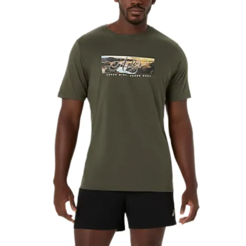 ASICS T Shirts Men's Olive Crew Neck