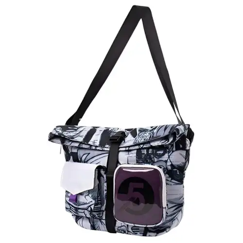 Li Ning Polyester Sling Bag, Crossbody Bag Regular Unisex Black White Pattern