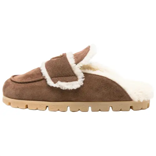 PRADA Rubber Sole Closed Toe Slippers Women's Brown