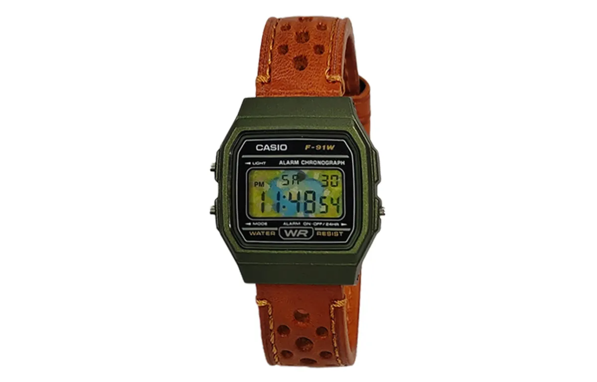 CASIO Custom Collection Quartz Movement Genuine Leather Strap Watch Unisex Green Dial