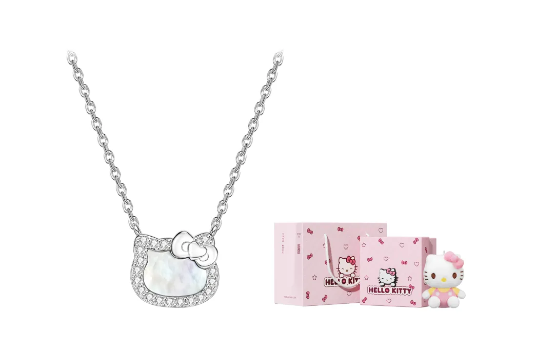 Hello Kitty 925 Sterling Silver Mother Of Pearl Synthetic Cubic Zirconia Necklaces Women's