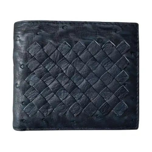 Bottega Veneta Ostrich Leather Wallet Men's Black
