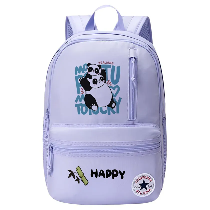 Converse Polyester Heat Transfer Print Backpack Unisex Purple Stone Photinia Panda