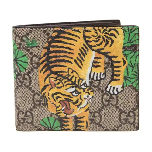 GUCCI Canvas With Leather Wallet Men's Ebony/Yellow/Green