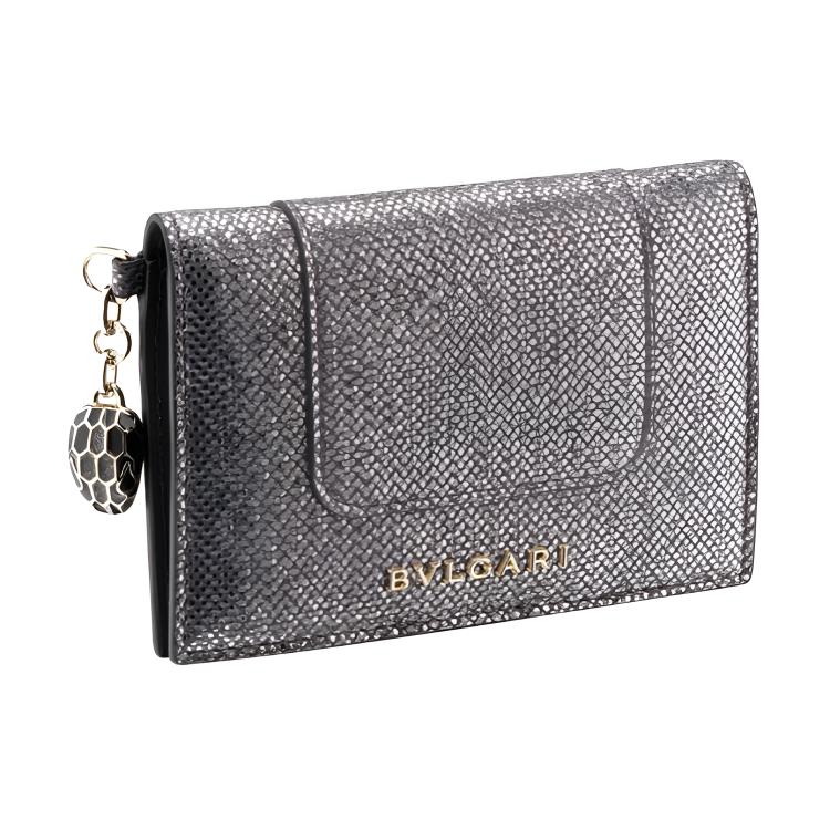 BVLGARI Serpenti Forever Snake Skin Card Holder Women's Gray