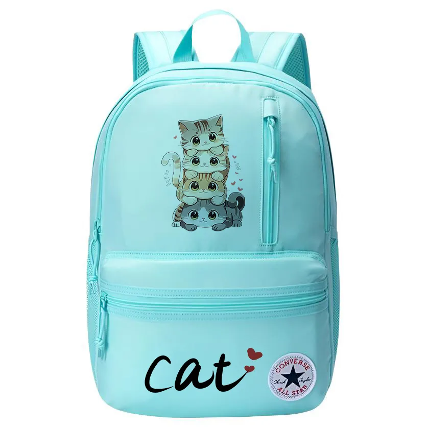 Converse Polyester Heat Transfer Print Backpack Unisex Aruba Blue Stacked Cats