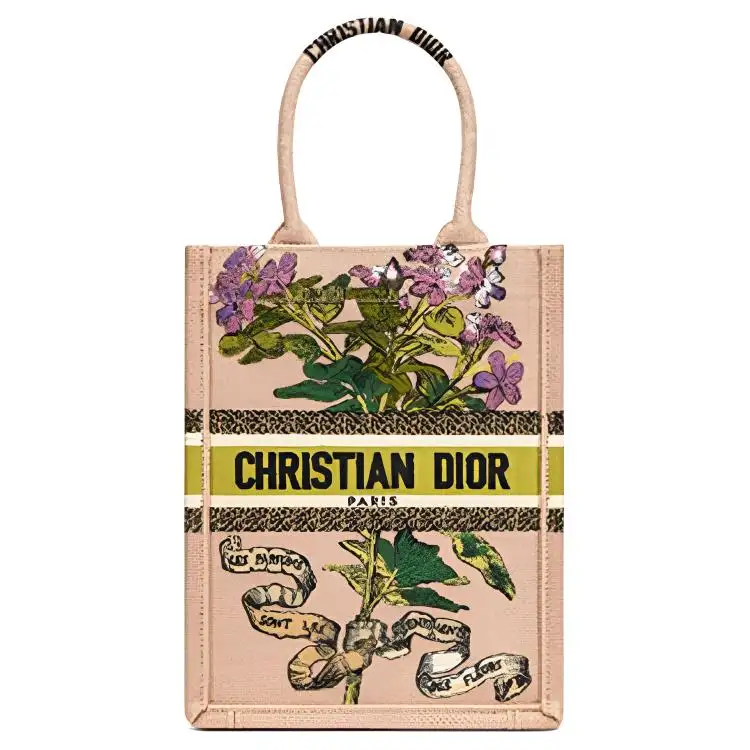 DIOR BookTote Embroidery Tote Bag, Shopping Bag, Handbag Regular Women's Pink Embroidery Multicolor