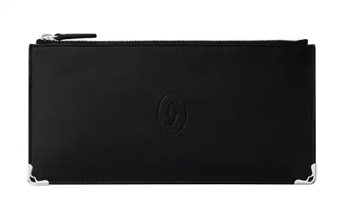 CARTIER Calfskin Key Pouch, Zipper Wallet, Clutch Small Women's Black