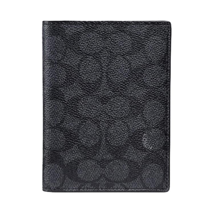 COACH Passport Case Artificial Leather Passport Holder Men's Black Gray