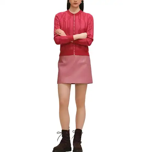 HERMES Knitwear Women's Rose Raspberry Crew Neck Moderate Cardigan