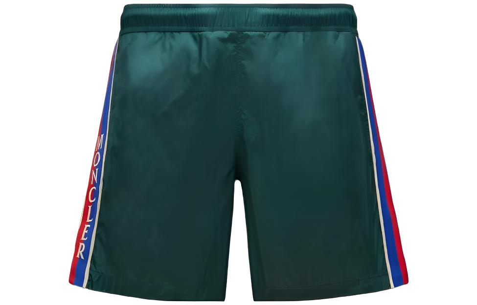 Мужские шлепанцы Moncler SS23 Logo Swim Shorts (темно-зеленые)