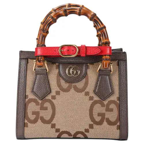 GUCCI Diana Canvas With Leather Tote Bag, Shopping Bag, Shoulder Bag, Crossbody Bag, Handbag Mini Women's Ebony