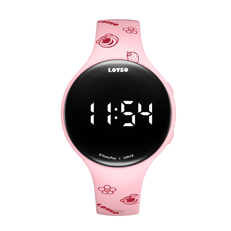 Disney Disney, universal cute strawberry, smart silicone children's watch strap, black waterproof dial