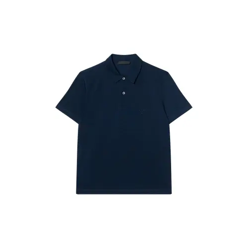 PRADA Polo Shirts Men's Marine Blue Polo Collar Moderate Straight Fit