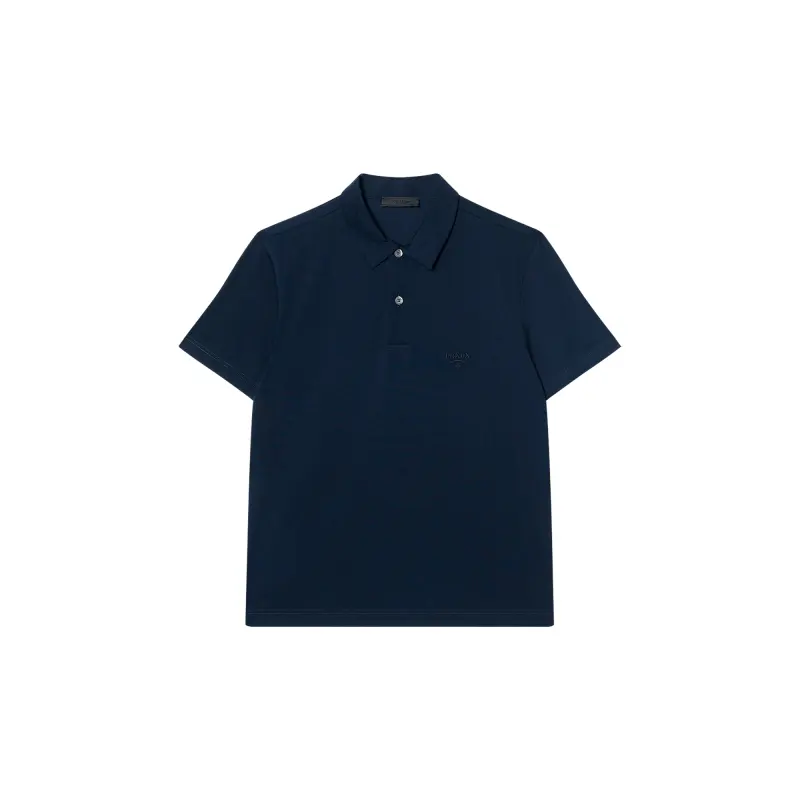 PRADA Polo Shirts Men's Marine Blue Polo Collar Moderate Straight Fit