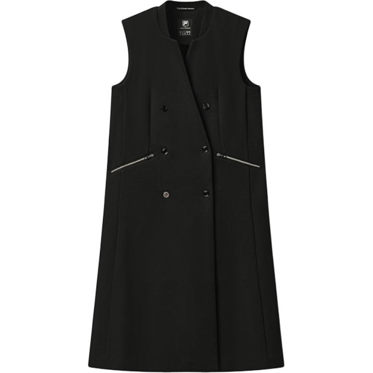 FILA Vests Women's Jet Black Stand Collar Moderate Knitted Fabric