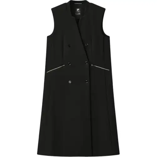 FILA Vests Women's Jet Black Stand Collar Moderate Knitted Fabric