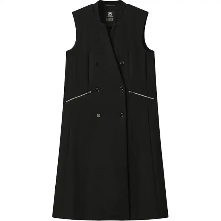 FILA Vests Women's Jet Black Stand Collar Moderate Knitted Fabric