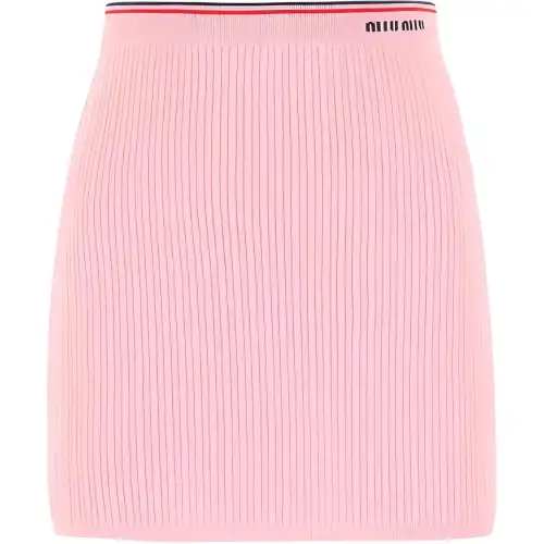 MIU MIU Logo Intarsia High Waist Knitted Skirt