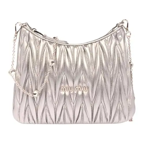 MIU MIU Matelassé Soft Sheep Leather Crossbody Bags Women's Silver