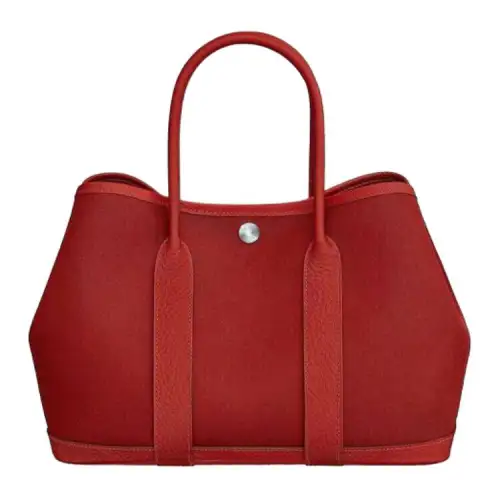 HERMES Garden Party Canvas With Leather Garden Handbag Women's Venice Dark Red & Bright Pink & Empress Red