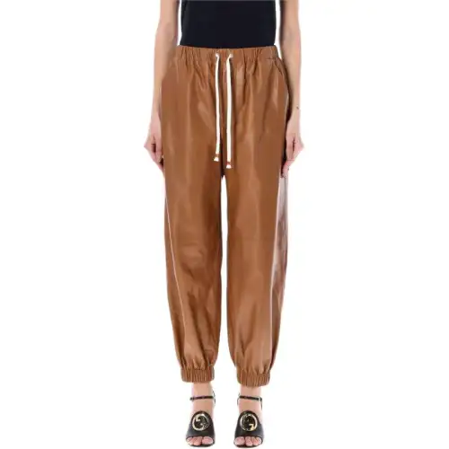 GUCCI Leather Pants Women's Brown Moderate Cuffed Pants