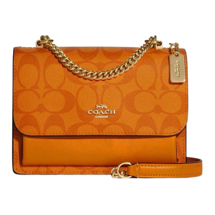 COACH Klare Coated Canvas With Leather Chain Bag, Shoulder Bag Small Women's Bright Orange