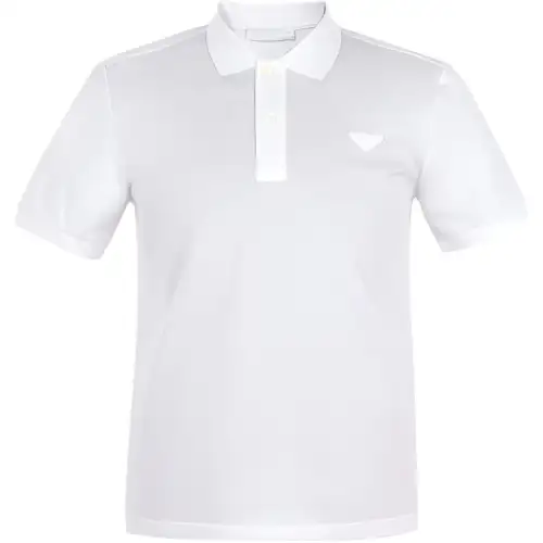 PRADA Polo Shirts Men's White Polo Collar Moderate Straight Fit