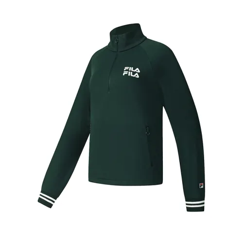 FILA Tennis Sweatshirts Women's Ocean Green DG Stand Collar Moderate Regular