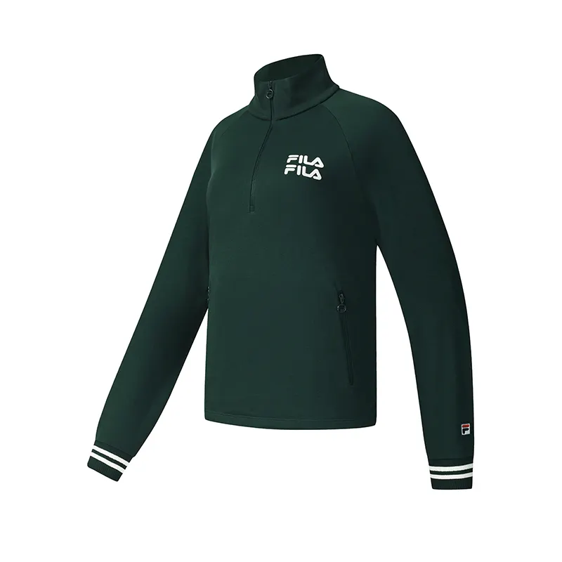 FILA Tennis Sweatshirts Women's Ocean Green DG Stand Collar Moderate Regular