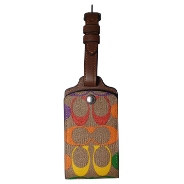 COACH Бирка для багажа автобуса 4 цвет Писание классический Холст для пресбиопии с кожаной багажной биркой пакет Периферийное мужские и женские фасон унисекс для влюбленной пары стиль коричневый