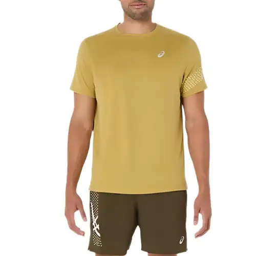 ASICS ICON SS T Shirts Men's Yellow Crew Neck Moderate