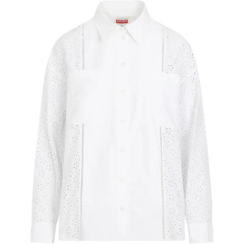 Kenzo Broderie Anglaise Panelled Buttoned Shirt