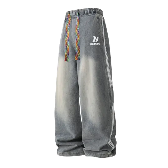 HUANQIU Jeans Unisex Moderate Wide Leg Pants