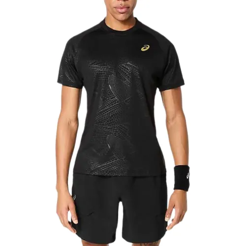 ASICS SS T Shirts Men's Black Crew Neck Moderate