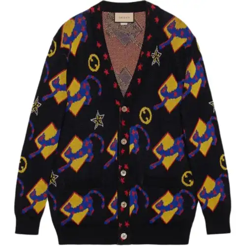 GUCCI Patterned Intarsia Knit Buttoned Cardigan