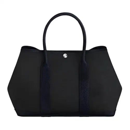 HERMES Garden Party Canvas With Negonda Calfskin Handbag Regular Women's Pitch Black