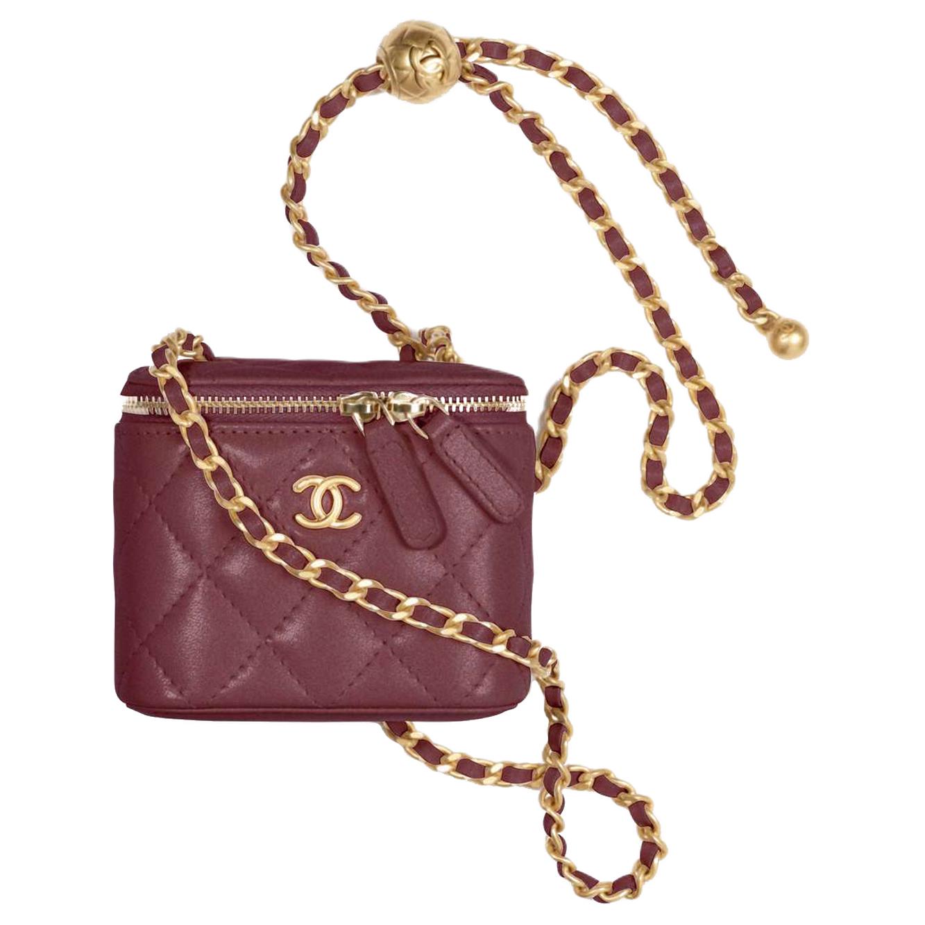 CHANEL 21B Fall Sheepskin Material Gold Metal Shoulder Bag Makeup Bag Crossbody Bag Small Women's Burgundy