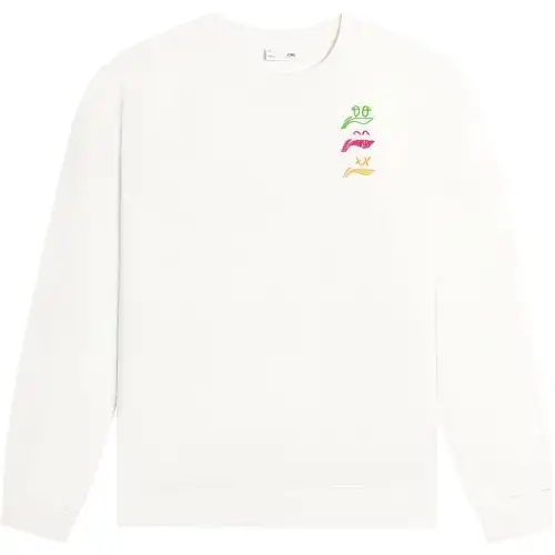 Li Ning Sports Fashion Collection Logo Embroidered Pattern Fleece Lined Thermal Casual Long Sleeved Sweatshirt Unisex