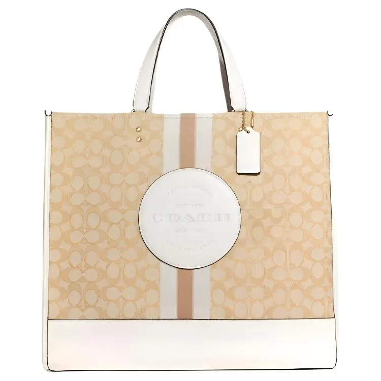 COACH Jacquard With Refined Pebble Leather Shoulder Bag, Crossbody Bag, Handbag Large Women's Light Khaki