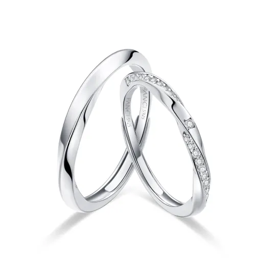 FANCI 925 Sterling Silver Synthetic Cubic Zirconia Ring Pair Unisex