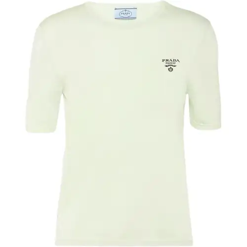 PRADA T Shirts Women's Light Green Crew Neck Moderate Straight Fit
