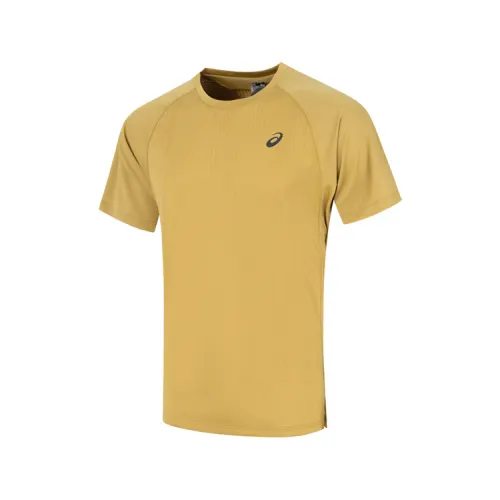 ASICS T Shirts Men's Earth Yellow Crew Neck Moderate Straight Fit